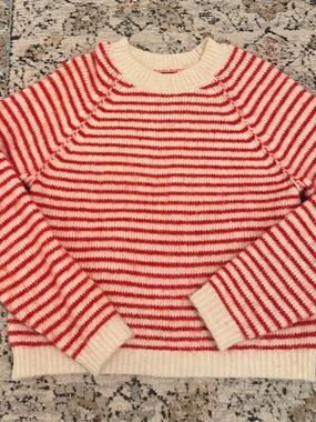 American Eagle Red & Cream Striped Sweater | XS